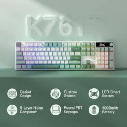 Redragon K761 PRO WYVERN Wireless Gaming Keyboard Green with LCD Control Display Tri-Mode Connectivity with Custom Linear Mint Mambo Switch 15 Redragon K761 PRO