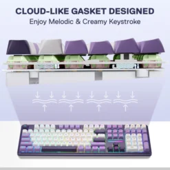 Redragon K745 PRO ANTONIUM Wireless Gaming Keyboard Purple Tri-Mode Connectivity with Custom Linear Mint Mambo Switch - Image 5