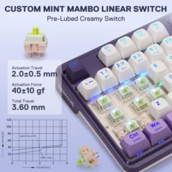 Redragon K745 PRO ANTONIUM Wireless Gaming Keyboard Purple Tri-Mode Connectivity with Custom Linear Mint Mambo Switch - Image 4