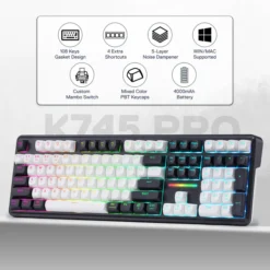 Alternative view of Redragon K745 PRO ANTONIUM Wireless Gaming Keyboard Black White Tri-Mode Connectivity with Custom Linear Mint Mambo Switch