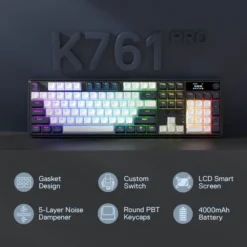 Redragon K761 PRO WYVERN Wireless Gaming Keyboard Abyssal Blue with LCD Control Display Tri-Mode Connectivity with Custom Linear Mint Mambo Switch 13 Redragon K761 PRO