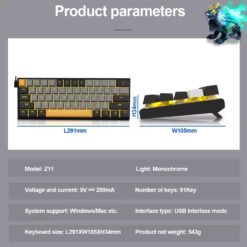 E-YOOSO Z-11 Wired 60% Mechanical Gaming RGB Blue Switches Black Grey Switch 61 Keys Hot Swappable 7 E-YOOSO Z-11 Wired 60% Mechanical Gaming RGB Blue Switches Black Grey Switch 61 Keys Hot Swappable - Image 3