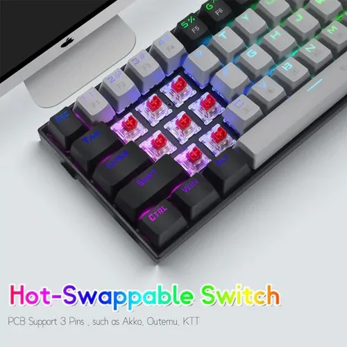 E-YOOSO Z-686 RGB 65% Wired Mechanical Keyboard Grey Black 68 Keys Hot Swappable Red Switches 4 E-YOOSO Z-686