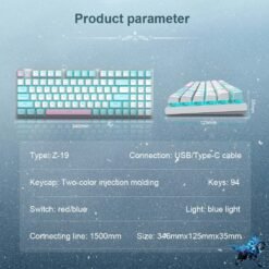 E-YOOSO Z-19 Wired Mechanical Keyboard Single Light Compact 94 Keys Hot Swappable Blue White with Red Switches 9 E-YOOSO Z-19 Wired Mechanical Keyboard Single Light Compact 94 Keys Hot Swappable Blue White with Red Switches - Image 4