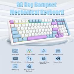 E-YOOSO Z-99 Tri-Mode Wireless Mechanical RGB Gaming Keyboard 99 Keys Silver Wood Hot Swappable Switches Gasket Design White Light Blue 13 E-YOOSO Z-99 Tri-Mode