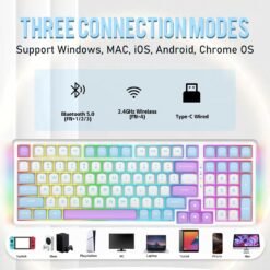 E-YOOSO Z-99 Tri-Mode Wireless Mechanical RGB Gaming Keyboard 99 Keys Silver Wood Hot Swappable Switches Gasket Design White Light Blue 10 E-YOOSO Z-99 Tri-Mode Wireless Mechanical RGB Gaming Keyboard 99 Keys Silver Wood Hot Swappable Switches Gasket Design White Light Blue - Image 4