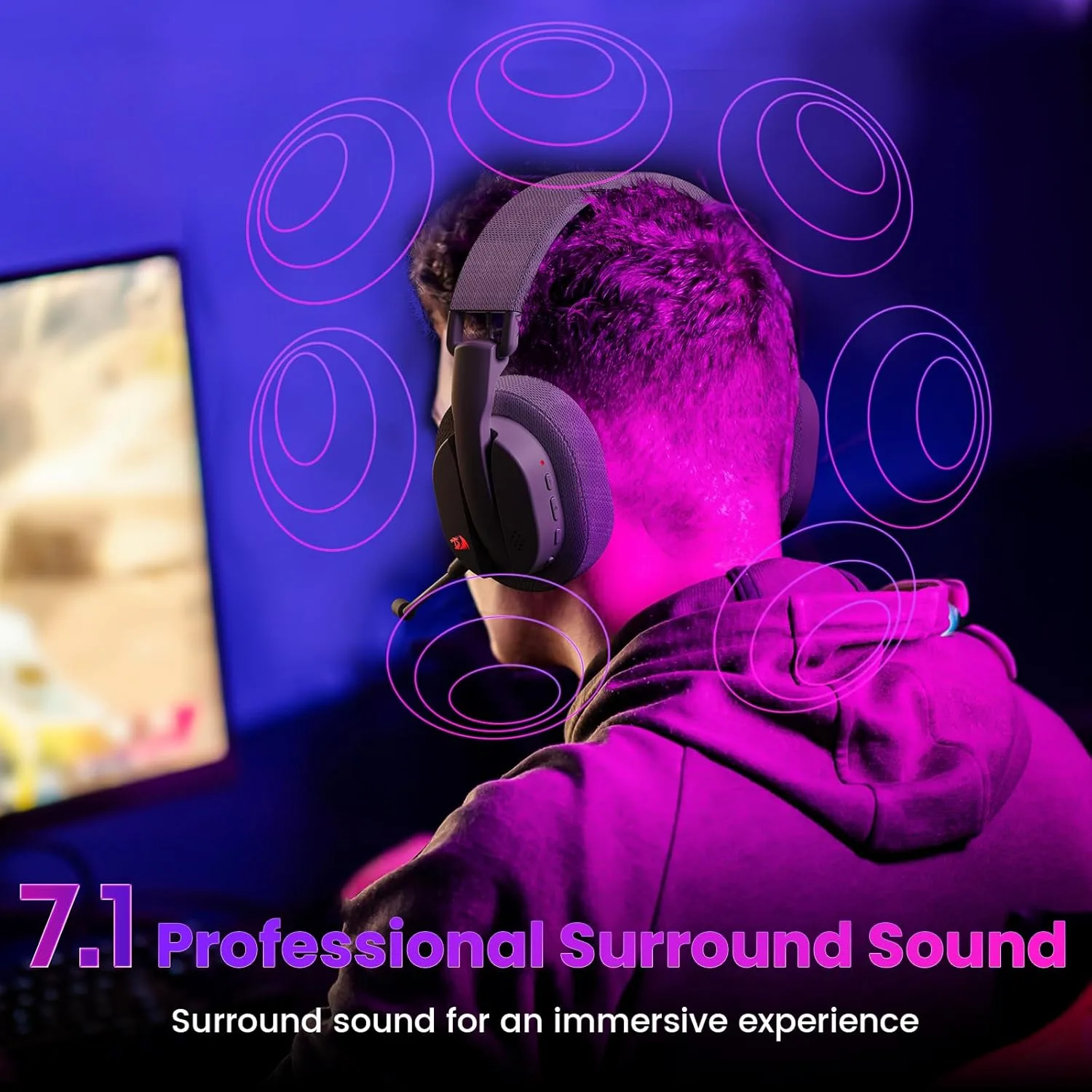 Redragon H888 LUCE Tri-Mode Wireless Gaming Headset with 7.1 Surround Sound 168G Lightweight Design with Detachable Mic Soft Memory Foam Black 2 Redragon H888 LUCE Tri-Mode Wireless Gaming Headset with 7.1 Surround Sound 168G Lightweight Design with Detachable Mic Soft Memory Foam Black - Image 2