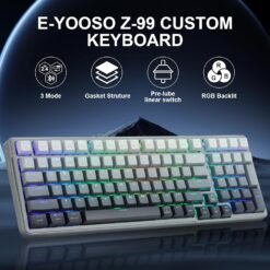 Alternative view of E-YOOSO Z-99 Tri-Mode Wireless Mechanical RGB Gaming Keyboard 99 Keys Silver Wood Hot Swappable Switches Gasket Design Gradient Grey