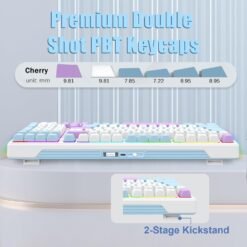 Alternative view of E-YOOSO Z-99 Tri-Mode Wireless Mechanical RGB Gaming Keyboard 99 Keys Silver Wood Hot Swappable Switches Gasket Design White Light Blue