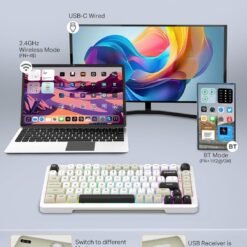 E-YOOSO Z-82 Tri-Mode Wireless 75% Gaming RGB Mechanical Keyboard Hot Swappable with Five-Layer Padding & Knob, Bluetooth/2.4GHz/USB-C, White Grey 9 E-YOOSO Z-82 Tri-Mode Wireless 75% Gaming RGB Mechanical Keyboard Hot Swappable with Five-Layer Padding & Knob, Bluetooth/2.4GHz/USB-C, White Grey - Image 3