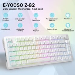 Alternative view of E-YOOSO Z-82 Tri-Mode Wireless 75% Gaming RGB Mechanical Keyboard Hot Swappable with Five-Layer Padding & Knob, Bluetooth/2.4GHz/USB-C, White