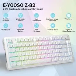 Alternative view of E-YOOSO Z-82 Tri-Mode Wireless 75% Gaming RGB Mechanical Keyboard Hot Swappable with Five-Layer Padding & Knob, Bluetooth/2.4GHz/USB-C, White