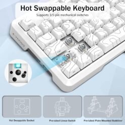E-YOOSO Z-82 Tri-Mode Wireless 75% Gaming RGB Mechanical Keyboard Hot Swappable with Five-Layer Padding & Knob, Bluetooth/2.4GHz/USB-C, White 15 E-YOOSO Z-82 Tri-Mode