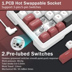 E-YOOSO Z-82 Wired 75% RGB Mechanical Gaming Keyboard, Creamy Sound, Hot Swappable Pre-lubed Linear Switches, Gasket Structure, Knob Control White Red 10 E-YOOSO Z-82 Wired 75% RGB Mechanical Gaming Keyboard, Creamy Sound, Hot Swappable Pre-lubed Linear Switches, Gasket Structure, Knob Control White Red - Image 3