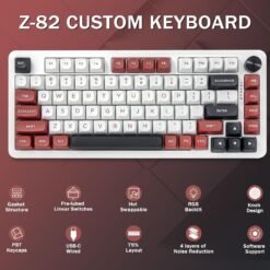 Alternative view of E-YOOSO Z-82 Wired 75% RGB Mechanical Gaming Keyboard, Creamy Sound, Hot Swappable Pre-lubed Linear Switches, Gasket Structure, Knob Control White Red