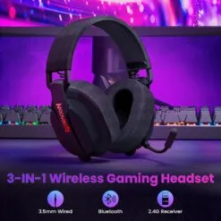 Redragon H888 LUCE Tri-Mode Wireless Gaming Headset with 7.1 Surround Sound 168G Lightweight Design with Detachable Mic Soft Memory Foam Black 7 Redragon H888 LUCE Tri-Mode Wireless Gaming Headset with 7.1 Surround Sound 168G Lightweight Design with Detachable Mic Soft Memory Foam Black - Image 3