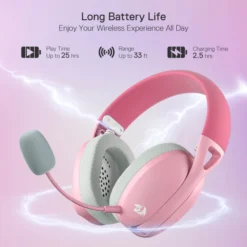 Redragon H848 IRE Pro Bluetooth Wireless Gaming Headset Pink Lightweight 7.1 Surround Sound Multi Platforms for PC, PS5/4/3, Switch, Mobile 12 Redragon H848
