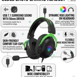 Alternative view of JeDEL GH818 USB RGB Wired Gaming Headset with Virtual 7.1 Surround Sound, 50mm Drivers, Noise-Reducing Microphone