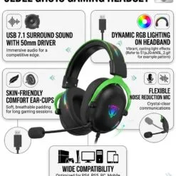 Alternative view of JeDEL GH818 USB RGB Wired Gaming Headset with Virtual 7.1 Surround Sound, 50mm Drivers, Noise-Reducing Microphone