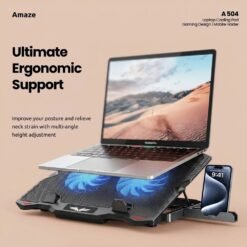 Amaze A504 Gaming Dual Fan Laptop Cooling Pad with Phone Holder 2 USB Ports for Convenient Connectivity 7 Amaze A504 Gaming Dual Fan Laptop Cooling Pad with Phone Holder 2 USB Ports for Convenient Connectivity - Image 3