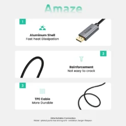 Amaze A146 Type-C to DP Cable 8K 60Hz and 2K 240Hz 2 Meter Type-C DisplayPort Cable for Gaming and Professional Monitors 9 Amaze A146