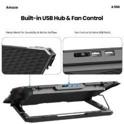 Amaze A506 Laptop Cooling Pad Stand with 6 Fans and Adjustable Height 2 USB Ports 9 Amaze A506 Laptop Cooling Pad Stand with 6 Fans and Adjustable Height 2 USB Ports - Image 4