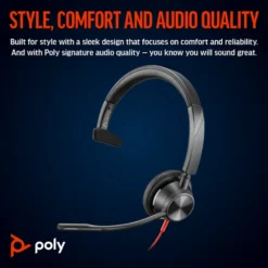 Poly Blackwire 3315 Wired 3.5mm and USB Mono Headphones Single Ear with Boom Mic (Poly) - Connect to PC/Mac via USB-A or mobile/tablet via 3.5 mm connector 5 Poly Blackwire 3315