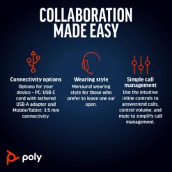 Poly Blackwire 5210 Mono USB-C/A 3.5mm Headset Single Ear Comfortable design for Call Centers and Video Calls 10 Poly Blackwire 5210 Mono USB-C/A 3.5mm Headset Single Ear Comfortable design for Call Centers and Video Calls - Image 5
