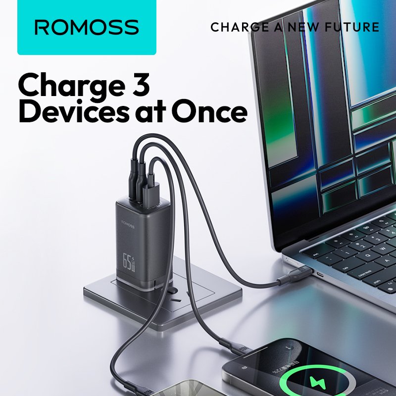 Romoss AC65MC 65W Gan Pro+ Charger USB and Type C Ports QC 3.0 Laptop Fast Charger For Laptops MacBook and Mobiles EU Plug 2 Romoss AC65MC 65W Gan Pro+ Charger USB and Type C Ports QC 3.0 Laptop Fast Charger For Laptops MacBook and Mobiles EU Plug - Image 2