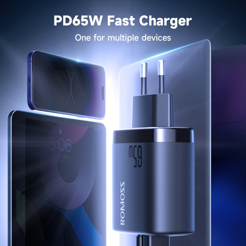 Romoss AC65MC 65W Gan Pro+ Charger USB and Type C Ports QC 3.0 Laptop Fast Charger For Laptops MacBook and Mobiles EU Plug 3 Romoss AC65MC 65W Gan Pro+ Charger USB and Type C Ports QC 3.0 Laptop Fast Charger For Laptops MacBook and Mobiles EU Plug - Image 3