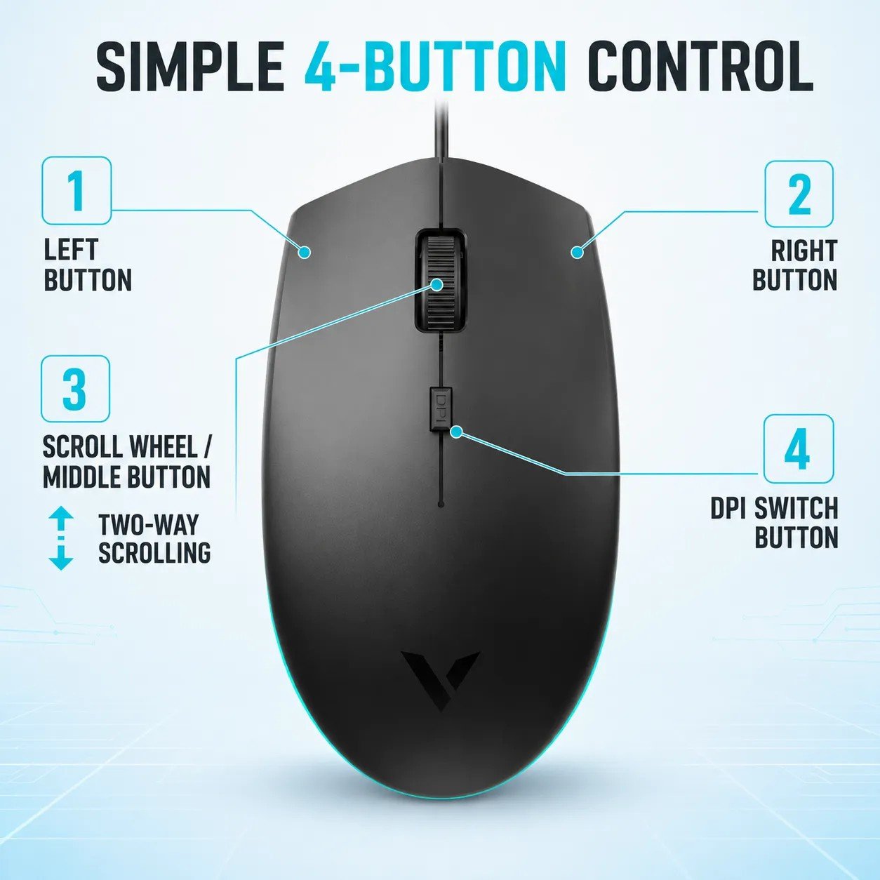 RAPOO V11S Optical Wired RGB Gaming 1600DPI Ergonomic Design 3 RAPOO V11S Optical Wired RGB Gaming 1600DPI Ergonomic Design - Image 3