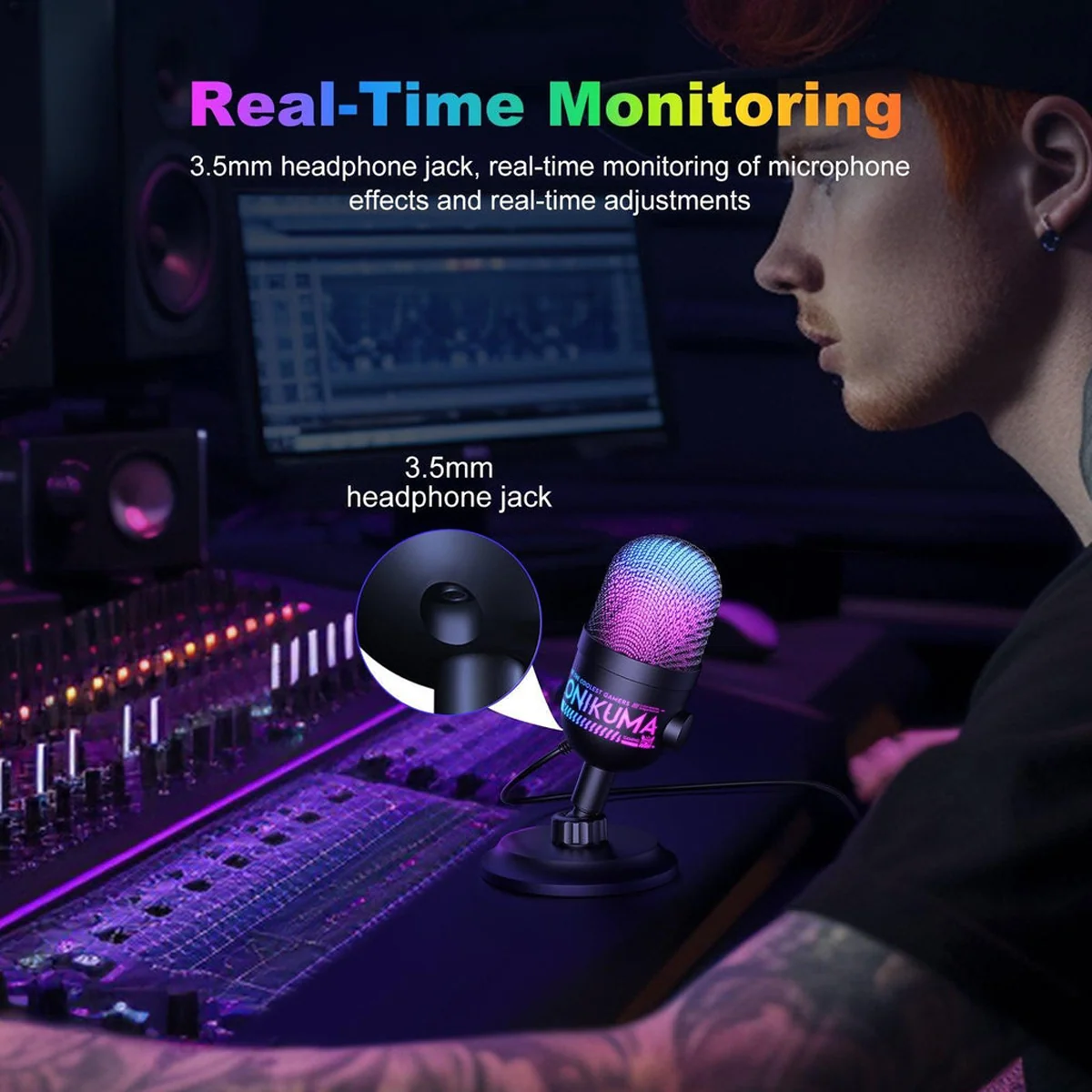 ONIKUMA M930 USB RGB Condenser Microphone with 48kHz High-Fidelity Capture and Smart Monitoring 4 ONIKUMA M930 USB RGB Condenser Microphone with 48kHz High-Fidelity Capture and Smart Monitoring - Image 4