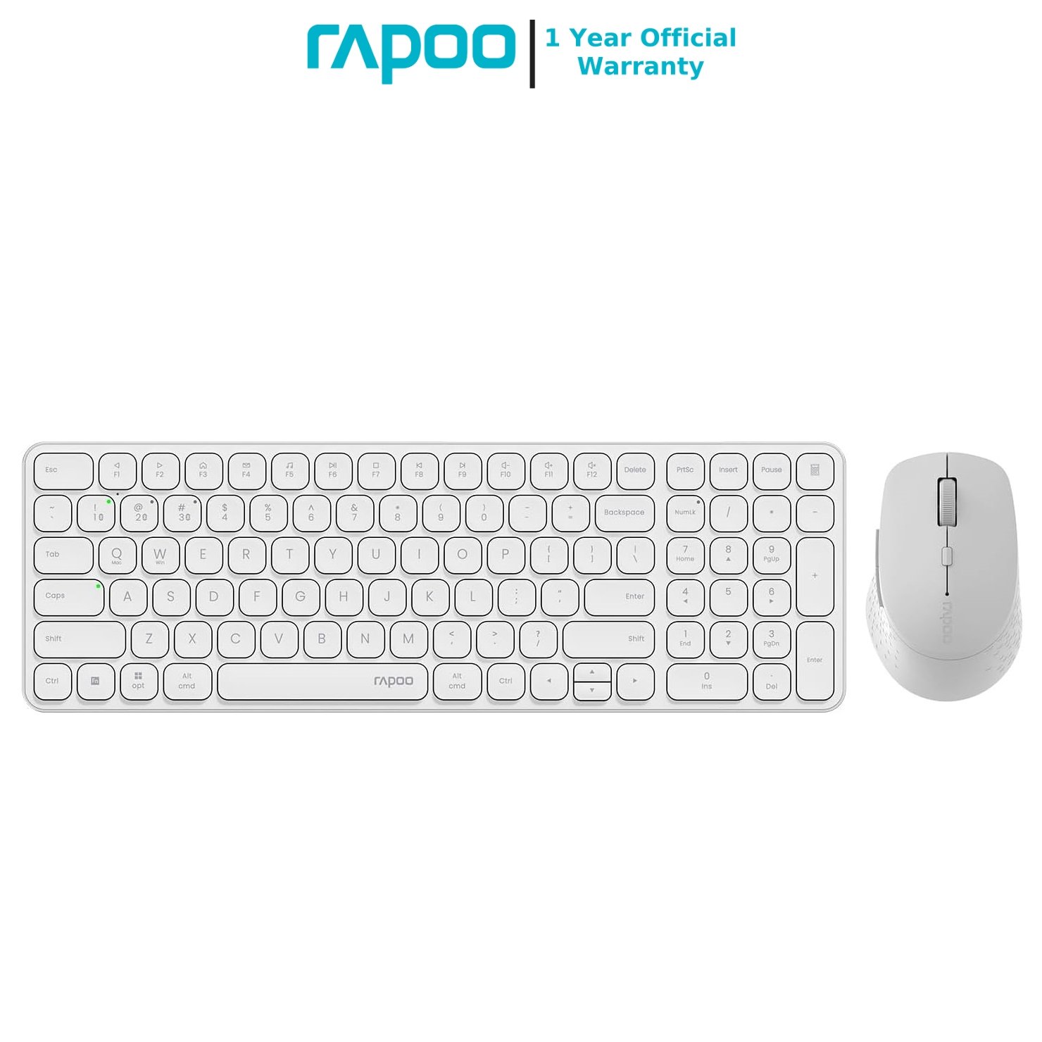 RAPOO 9360M Wireless Combo White Keyboard and Mouse 99-Key Ultra-Thin Bluetooth Keyboard with Number Pad & M300G Silent Mouse, Support 4 Devices (Copy) 1 RAPOO 9360M