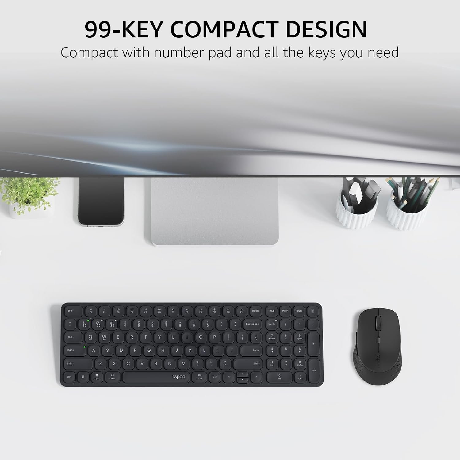 RAPOO 9360M Wireless Combo Black Keyboard and Mouse 99-Key Ultra-Thin Bluetooth Keyboard with Number Pad & M300G Silent Mouse, Support 4 Devices 3 RAPOO 9360M Wireless Combo Black Keyboard and Mouse 99-Key Ultra-Thin Bluetooth Keyboard with Number Pad & M300G Silent Mouse, Support 4 Devices - Image 3