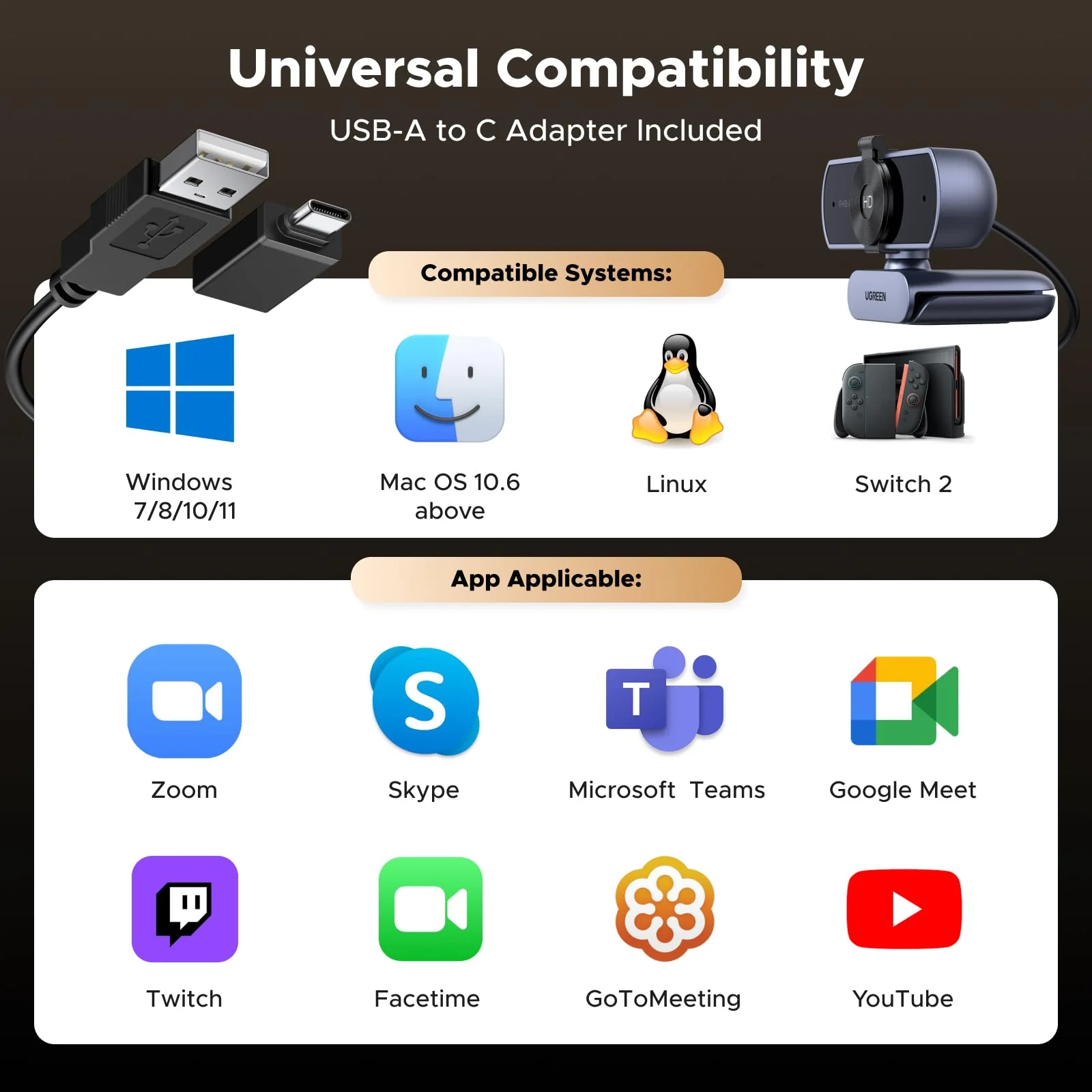 UGREEN 65381 4K Webcam for PC Ultra HD 1080P 60FPS Web Camera with Microphone 6 UGREEN 65381 4K Webcam for PC Ultra HD 1080P 60FPS Web Camera with Microphone - Image 6