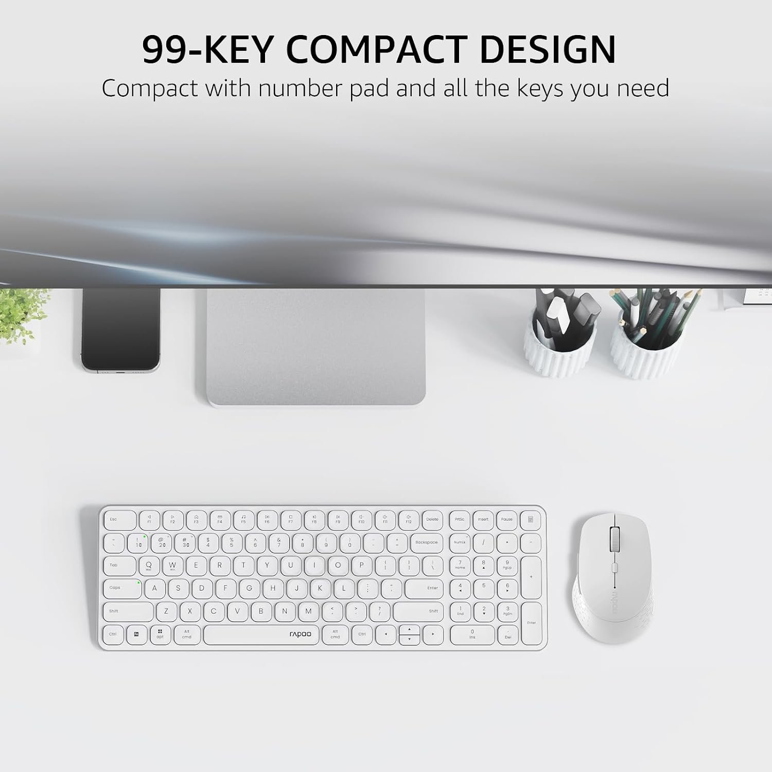 RAPOO 9360M Wireless Combo White Keyboard and Mouse 99-Key Ultra-Thin Bluetooth Keyboard with Number Pad & M300G Silent Mouse, Support 4 Devices (Copy) 3 RAPOO 9360M Wireless Combo White Keyboard and Mouse 99-Key Ultra-Thin Bluetooth Keyboard with Number Pad & M300G Silent Mouse, Support 4 Devices (Copy) - Image 3
