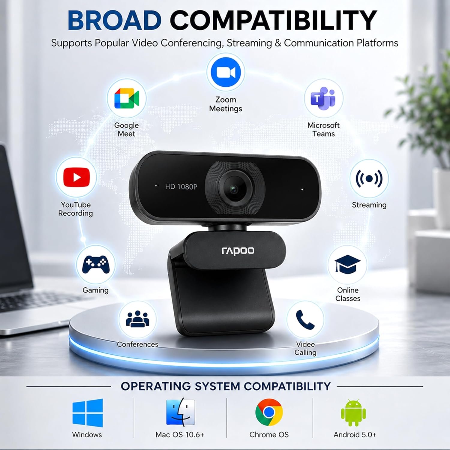RAPOO C260 USB Full HD Webcam 1080p 30hz with Noise Cancelling Microphone 360 Horizontal 95 Super Wide-Angle 2mp 3 RAPOO C260 USB Full HD Webcam 1080p 30hz with Noise Cancelling Microphone 360 Horizontal 95 Super Wide-Angle 2mp - Image 3