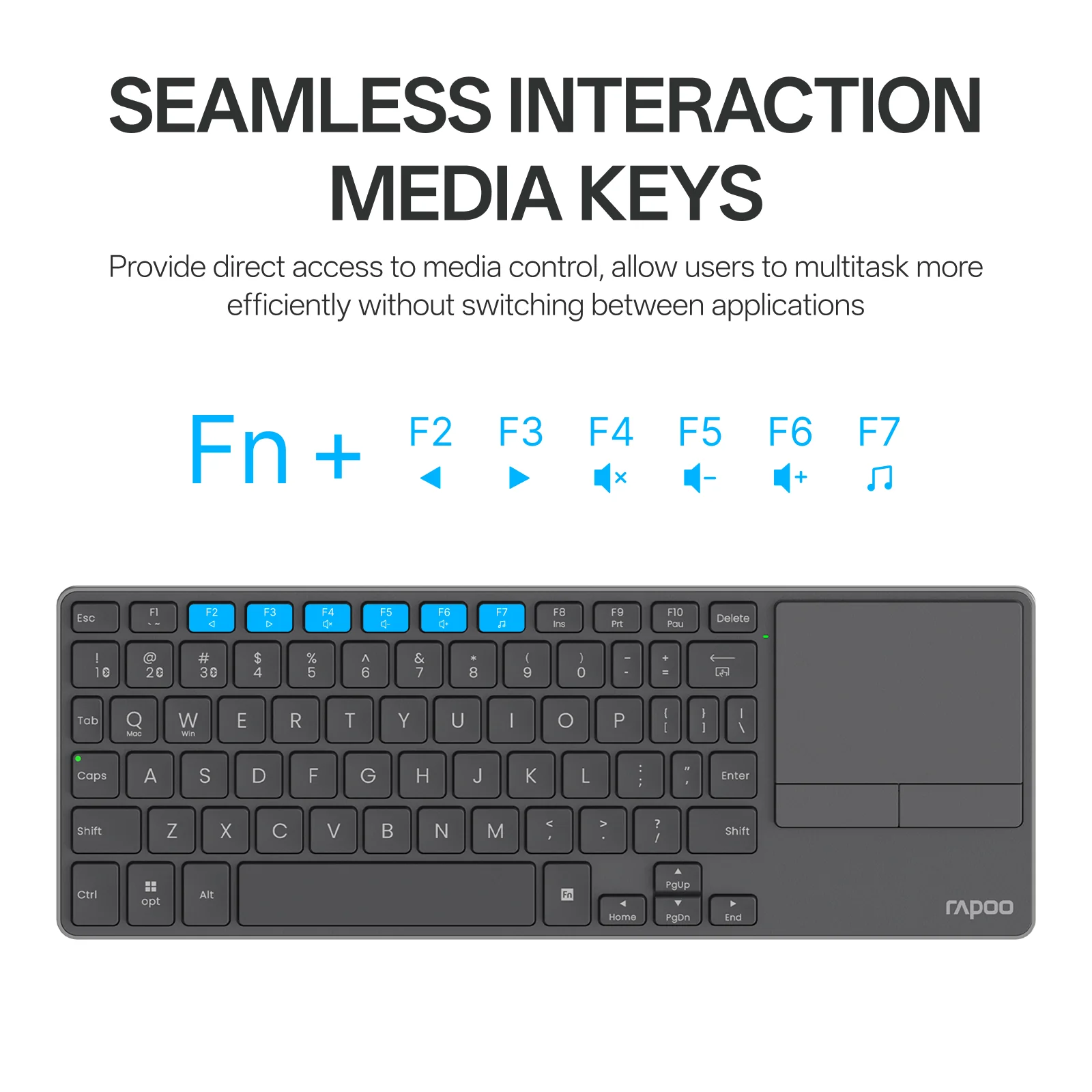RAPOO E900T Mini Wireless Keyboard Black with Touchpad Multi-Device HTPC Support Touch Gestures for Windows & Mac 4 RAPOO E900T Mini Wireless Keyboard Black with Touchpad Multi-Device HTPC Support Touch Gestures for Windows & Mac - Image 4