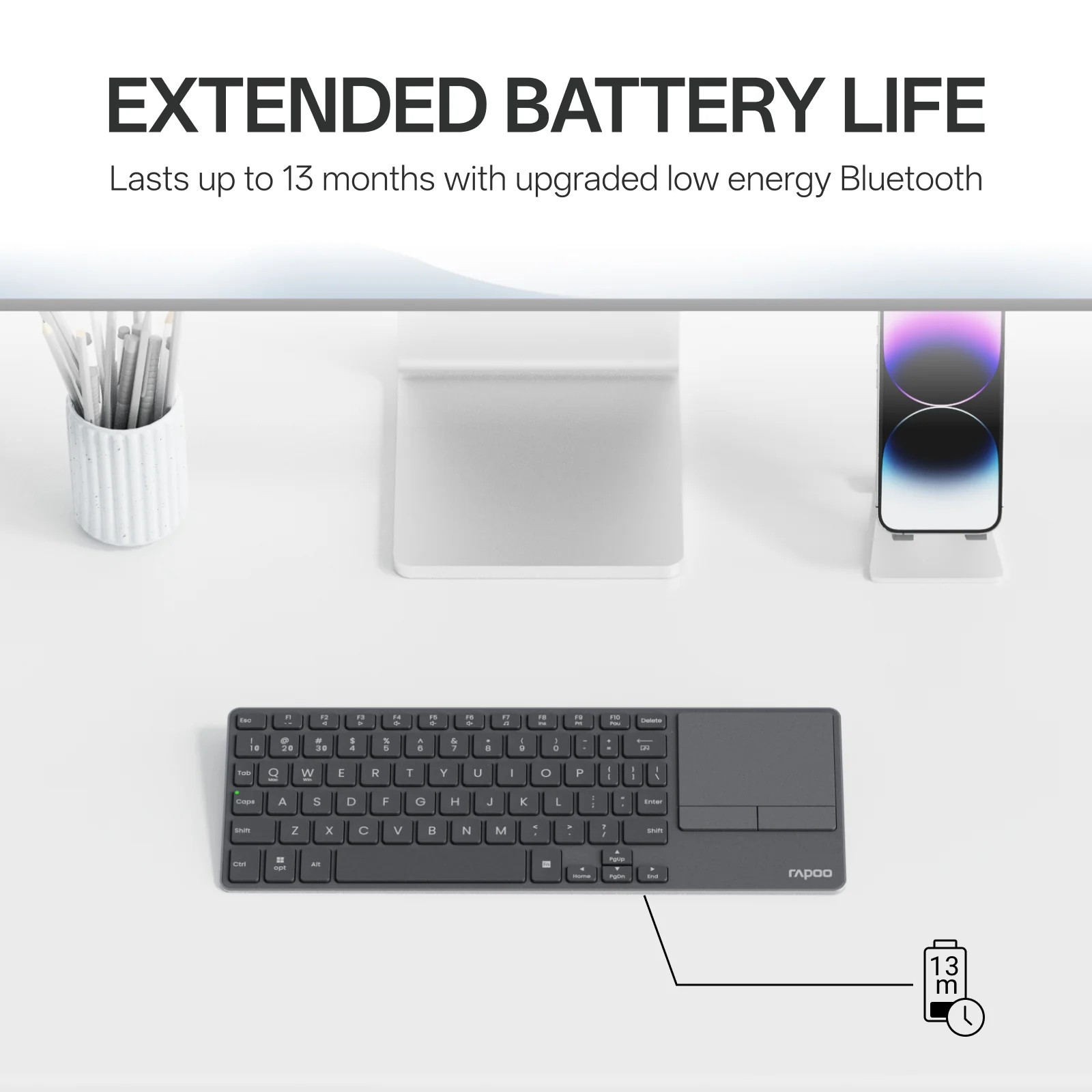 RAPOO E900T Mini Wireless Keyboard Black with Touchpad Multi-Device HTPC Support Touch Gestures for Windows & Mac 5 RAPOO E900T Mini Wireless Keyboard Black with Touchpad Multi-Device HTPC Support Touch Gestures for Windows & Mac - Image 5
