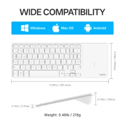 RAPOO E900T Mini Wireless Keyboard White with Touchpad Multi-Device HTPC Support Touch Gestures for Windows & Mac (Copy) 9 RAPOO E900T Mini Wireless Keyboard White with Touchpad Multi-Device HTPC Support Touch Gestures for Windows & Mac (Copy) - Image 4
