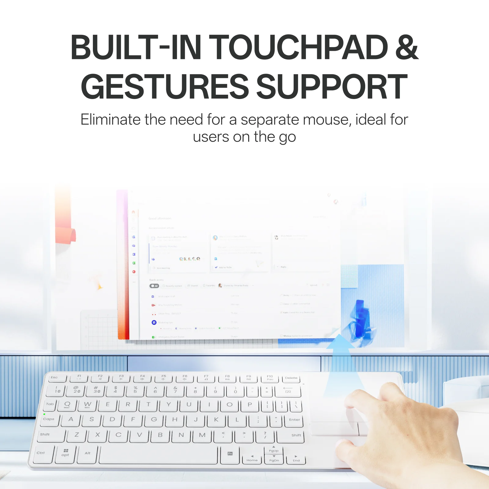 RAPOO E900T Mini Wireless Keyboard White with Touchpad Multi-Device HTPC Support Touch Gestures for Windows & Mac (Copy) 2 RAPOO E900T Mini Wireless Keyboard White with Touchpad Multi-Device HTPC Support Touch Gestures for Windows & Mac (Copy) - Image 2