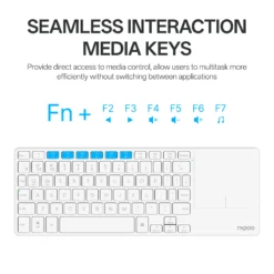 RAPOO E900T Mini Wireless Keyboard White with Touchpad Multi-Device HTPC Support Touch Gestures for Windows & Mac (Copy) 8 RAPOO E900T Mini Wireless Keyboard White with Touchpad Multi-Device HTPC Support Touch Gestures for Windows & Mac (Copy) - Image 3