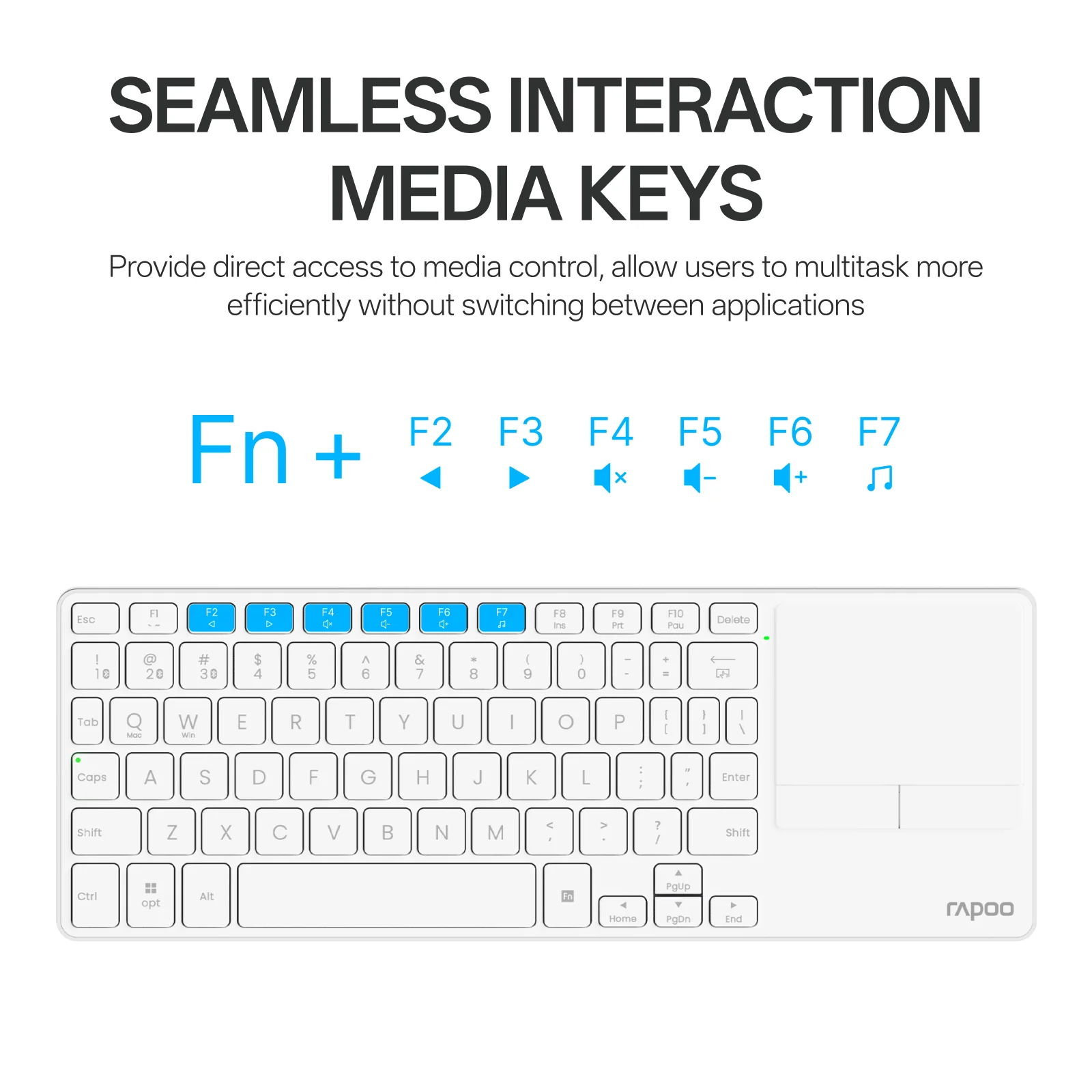 RAPOO E900T Mini Wireless Keyboard White with Touchpad Multi-Device HTPC Support Touch Gestures for Windows & Mac (Copy) 3 RAPOO E900T Mini Wireless Keyboard White with Touchpad Multi-Device HTPC Support Touch Gestures for Windows & Mac (Copy) - Image 3