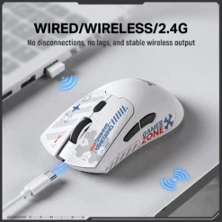 ONIKUMA DM01 Tri-Mode RGB Wireless Gaming Mouse White with Stickers and 12,800 Dpi - Image 4