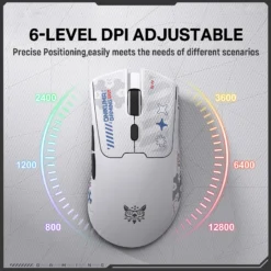 ONIKUMA DM01 Tri-Mode RGB Wireless Gaming Mouse White with Stickers and 12,800 Dpi - Image 3