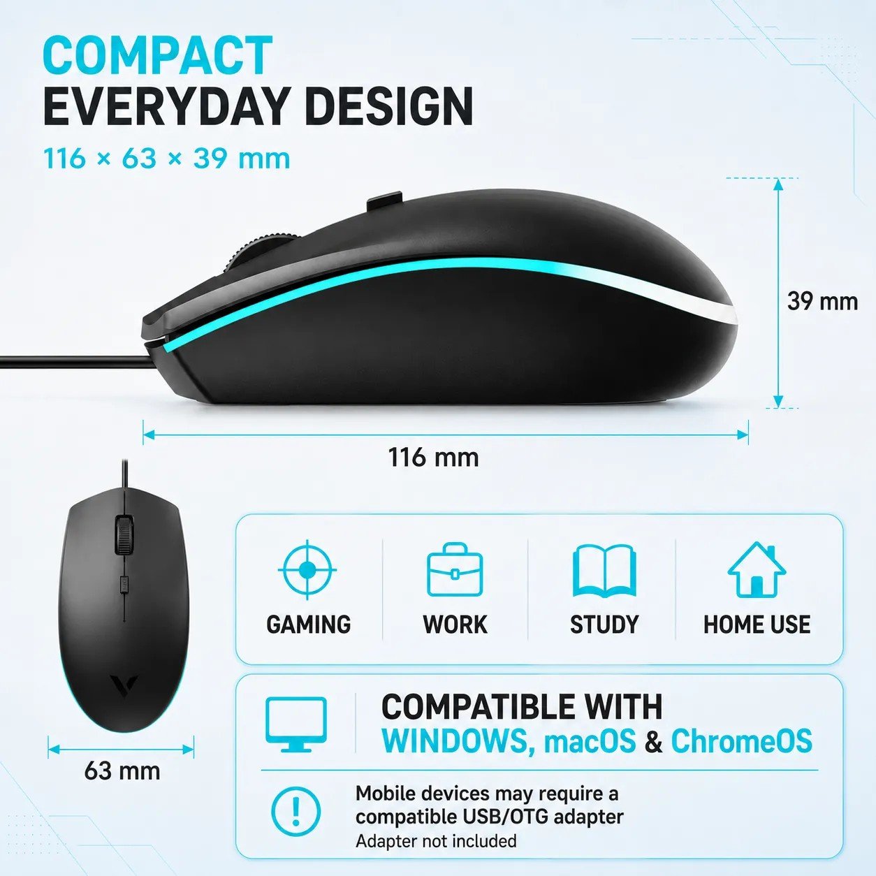 RAPOO V11S Optical Wired RGB Gaming 1600DPI Ergonomic Design 2 RAPOO V11S Optical Wired RGB Gaming 1600DPI Ergonomic Design - Image 2