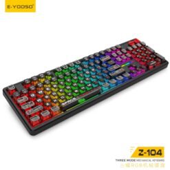 Alternative view of E-Yooso Z-104 RGB Tri-Mode Wireless Mechanical Gaming Keyboard Full Size Transparent Black Comic Design with Grey Silverwood Switch