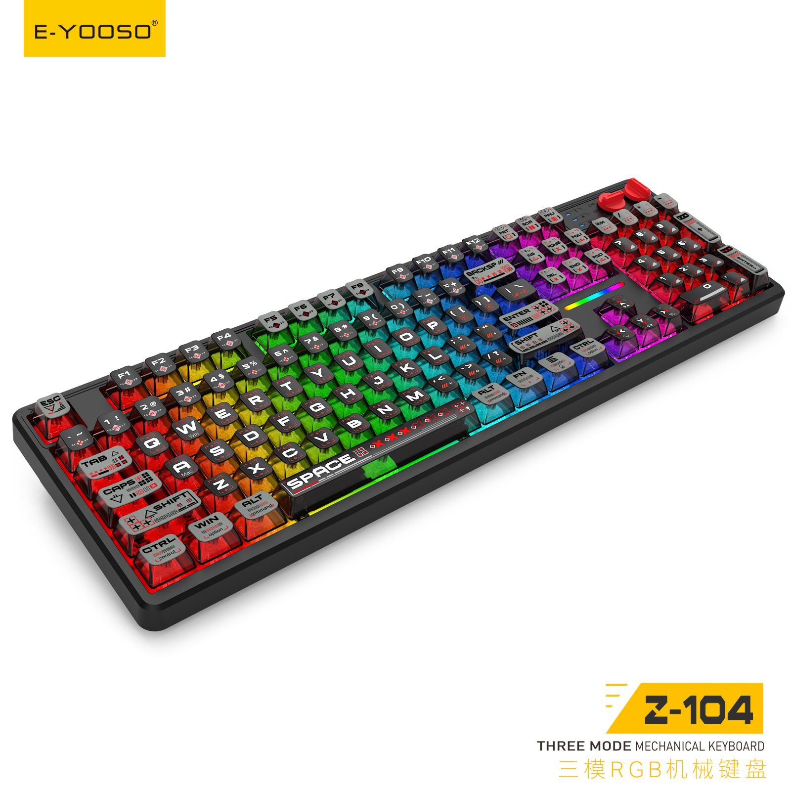 E-Yooso Z-104 RGB Tri-Mode Wireless Mechanical Gaming Keyboard Full Size Transparent Black Comic Design with Grey Silverwood Switch 2 E-Yooso Z-104 RGB Tri-Mode Wireless Mechanical Gaming Keyboard Full Size Transparent Black Comic Design with Grey Silverwood Switch - Image 2