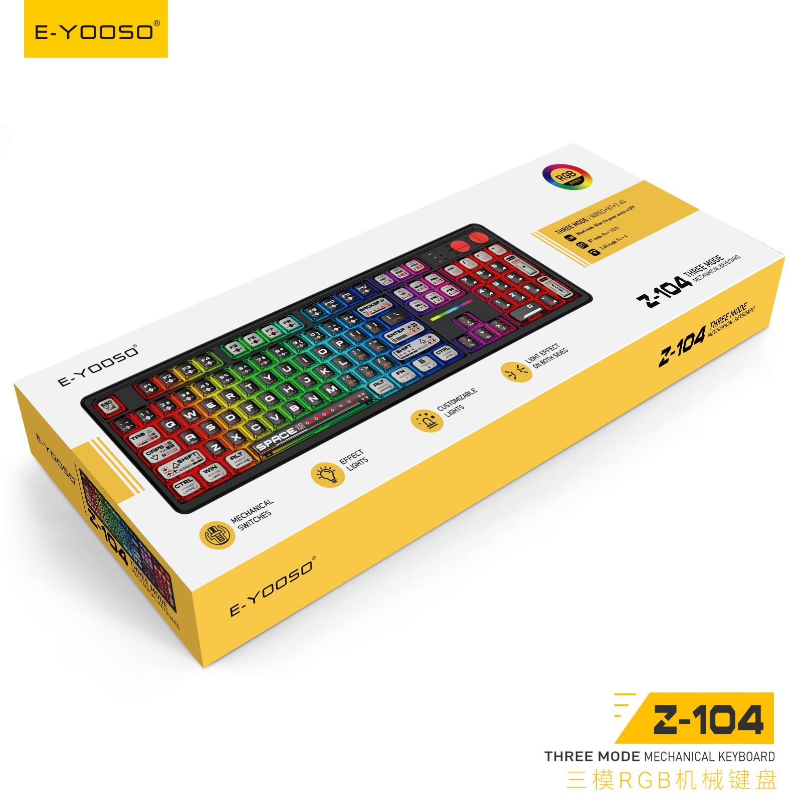 E-Yooso Z-104 RGB Tri-Mode Wireless Mechanical Gaming Keyboard Full Size Transparent Black Comic Design with Grey Silverwood Switch 4 E-Yooso Z-104 RGB Tri-Mode Wireless Mechanical Gaming Keyboard Full Size Transparent Black Comic Design with Grey Silverwood Switch - Image 4