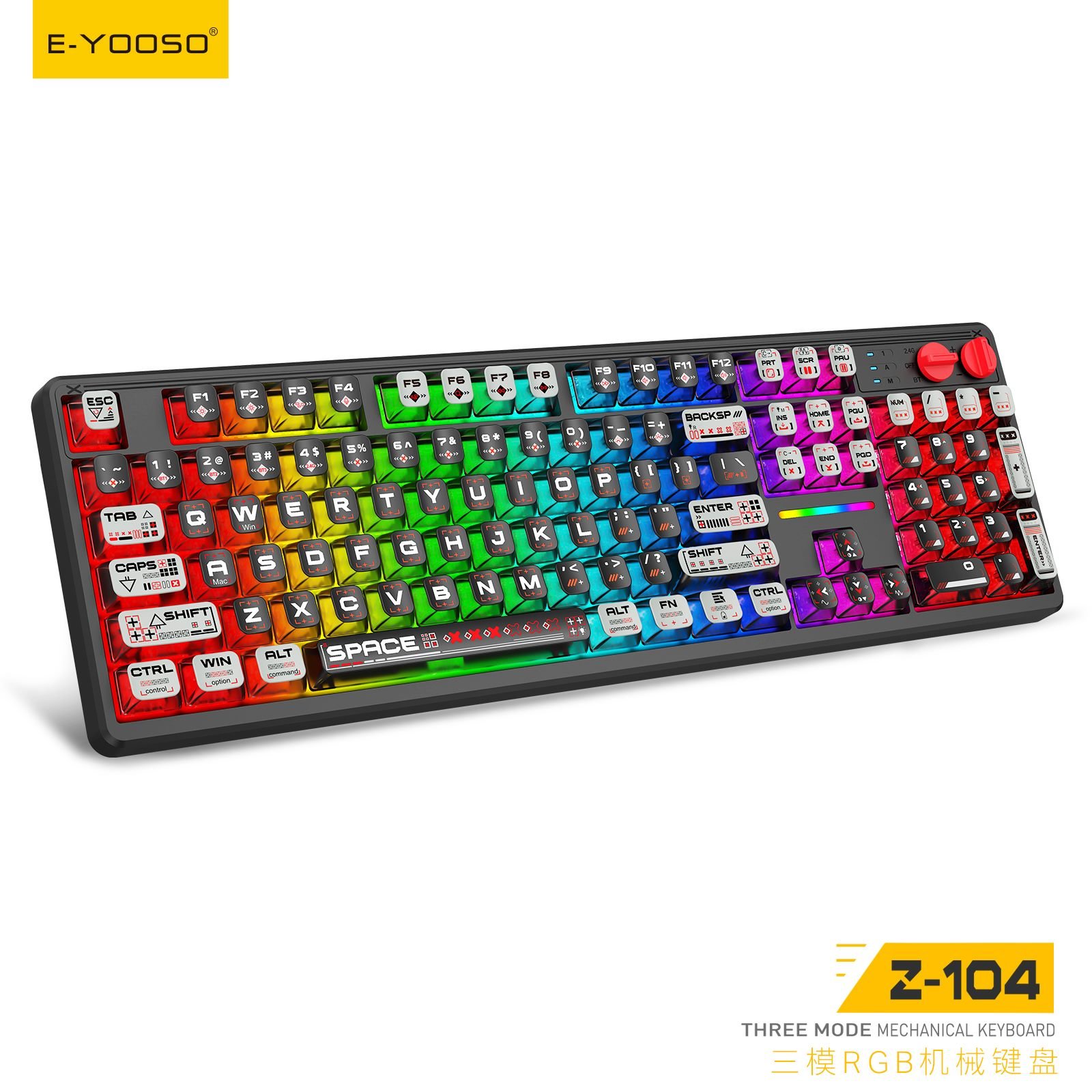 E-Yooso Z-104 RGB Tri-Mode Wireless Mechanical Gaming Keyboard Full Size Transparent Black Comic Design with Grey Silverwood Switch 1 E-Yooso Z-104